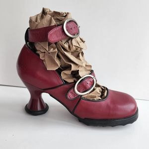 John Fluevog burgundy double strap shoes